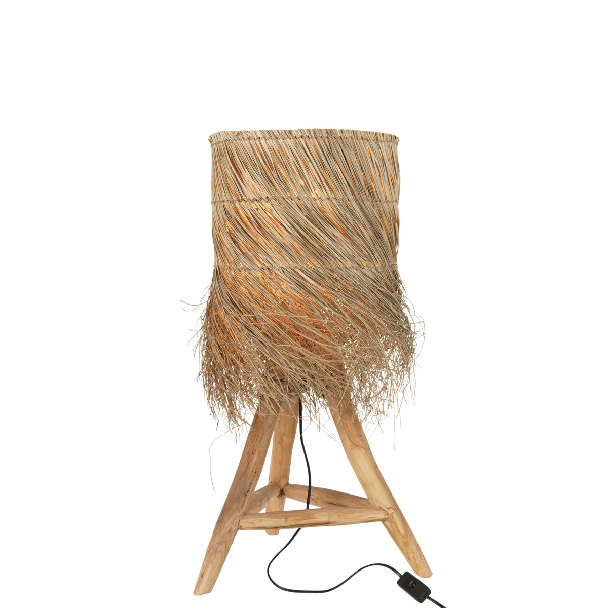 Rafi table lamp made of grass and teak, natural