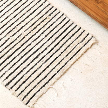 Small striped cotton rug with tassels 60x50 cm - Handwoven bathroom mat UNTUK