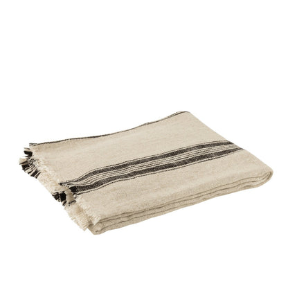 Plaid made of linen/cotton - beige black - 176 x 130 cm