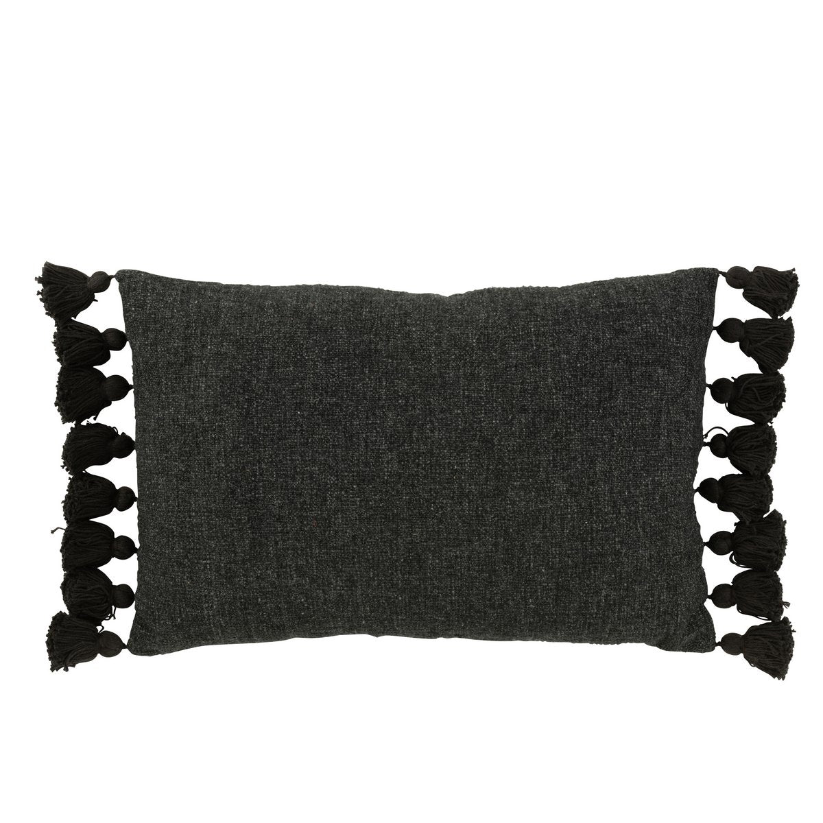 Cushion with tassels, long - black, 60 x 40 cm