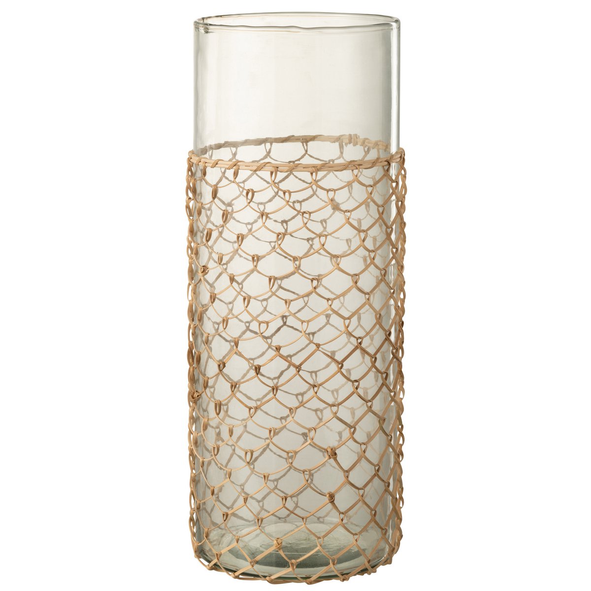 Große Vase aus gestricktem Schilfrohr/Glas - 42,5 cm hoch
