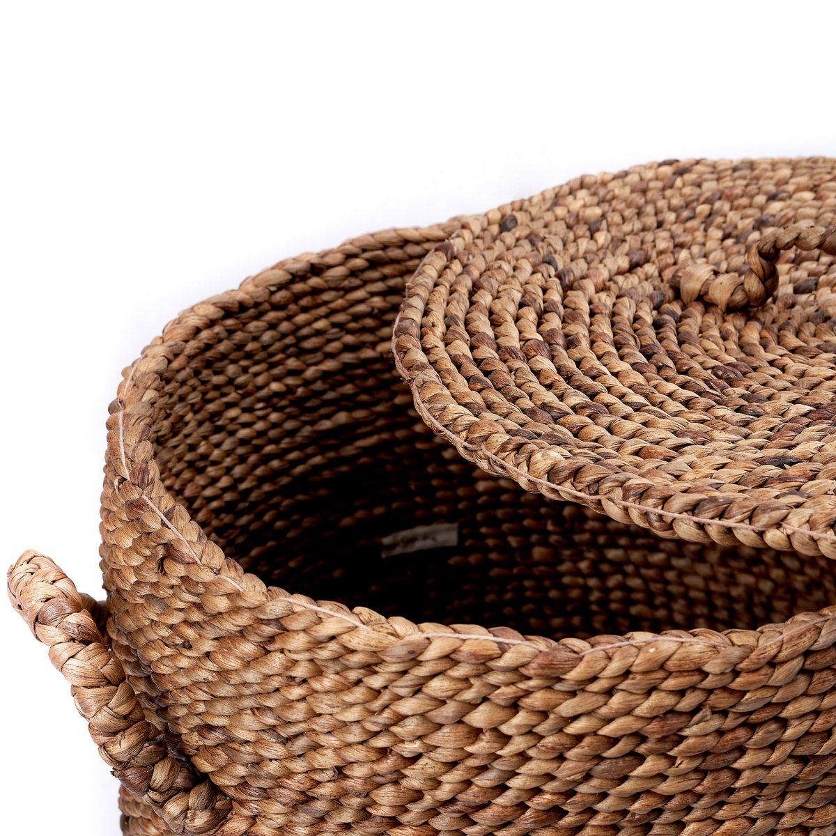 Large laundry basket with lid UMBUL made of brown water hyacinth - woven storage basket