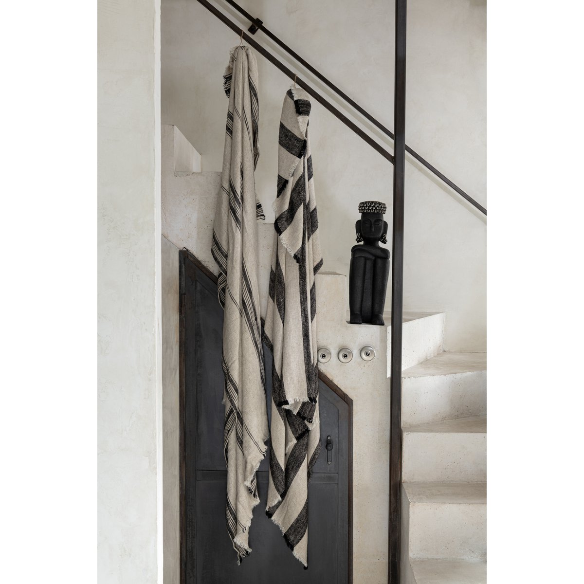 Plaid aus Leinen/Baumwolle - beige schwarz - 176 x 130 cm