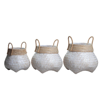 White plant basket BENOA, decorative basket made of bamboo and seagrass (3 sizes)