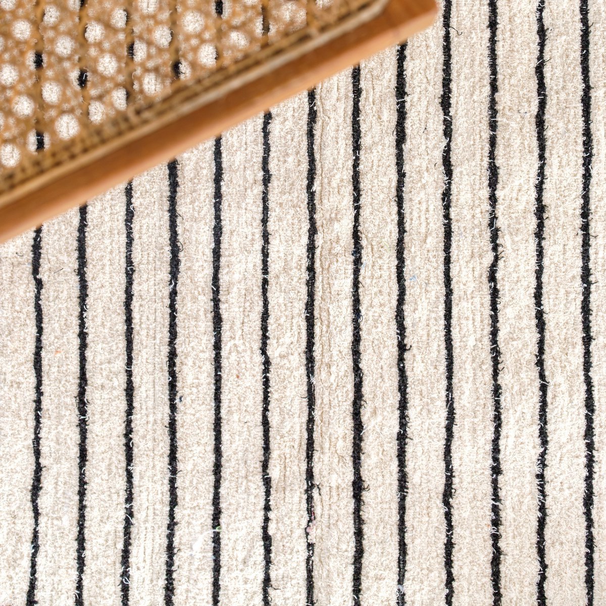 White cotton rug with black stripes, 150 x 120 cm, KERTA, handwoven