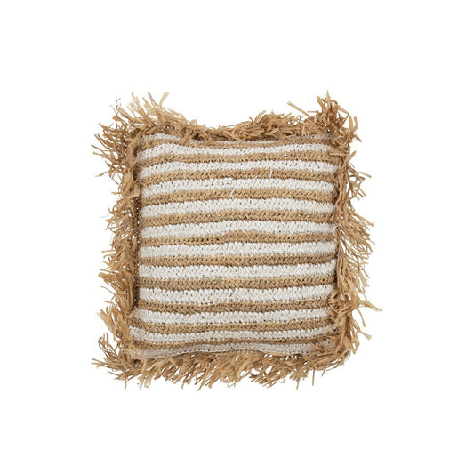 Cushion Stripes Fringes Mendong, raffia - white