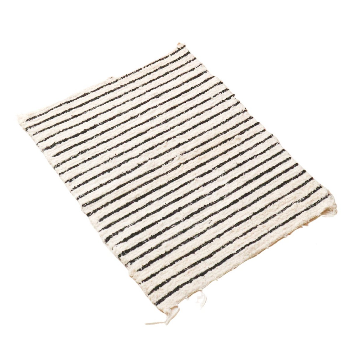 Small striped cotton rug with tassels 60x50 cm - Handwoven bathroom mat UNTUK