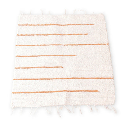 Teppich aus weißer Baumwolle mit braunen Streifen, 64 x 51 cm, handgewebte Bodenmatte GIANYAR