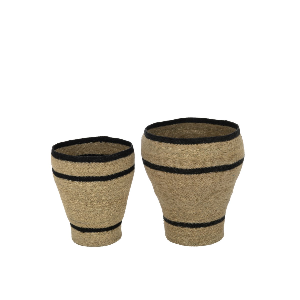 Set of 2 baskets, ethnic - striped - natural black