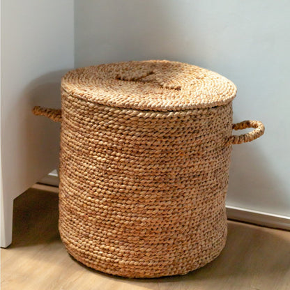 Large laundry basket with lid Ø54 cm AMAN made of water hyacinth - woven storage basket