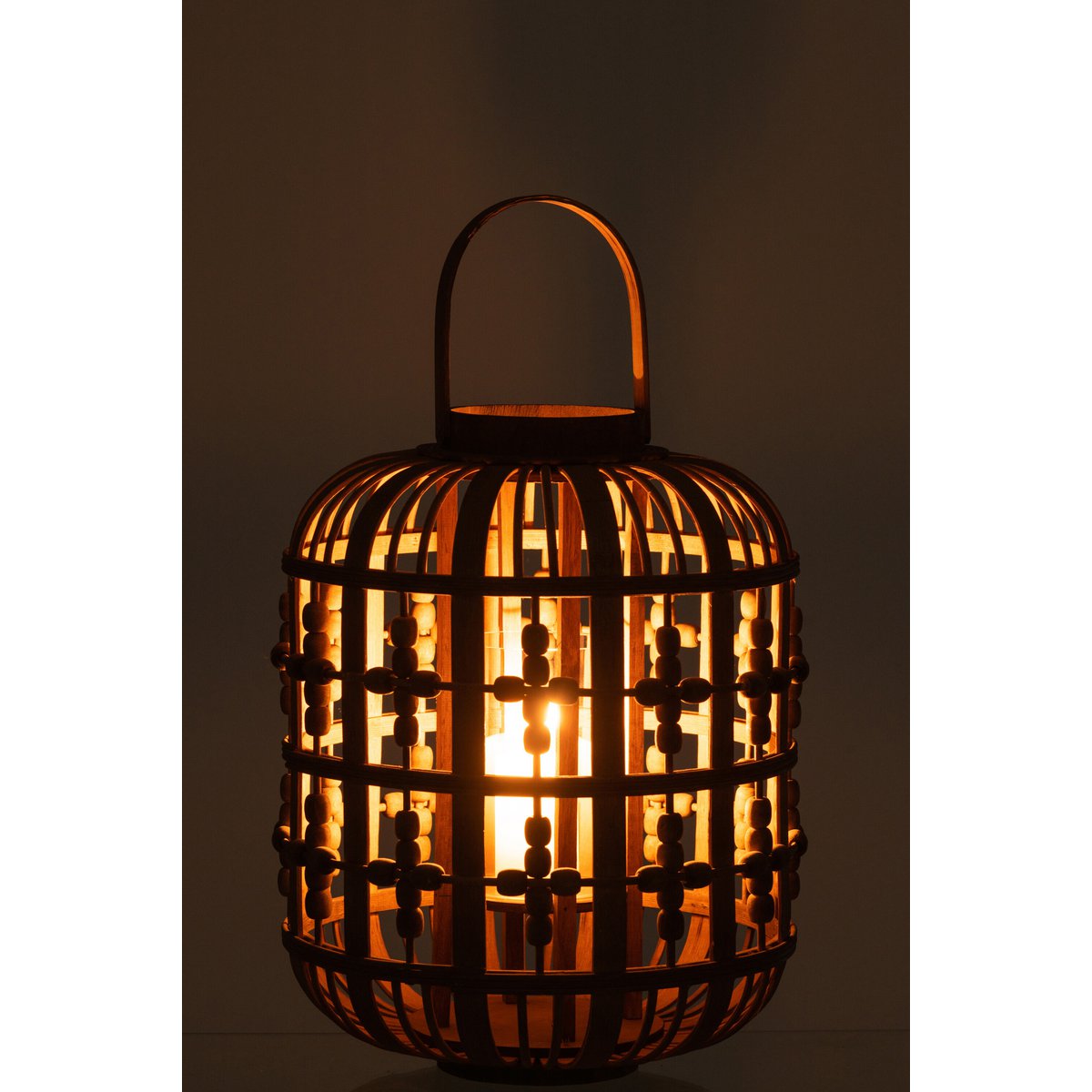 Lantern with beads - wood, natural