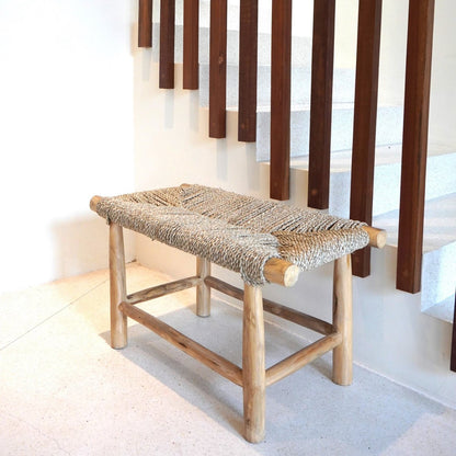 SUNGAI bench made of solid wood with seat made of woven seagrass