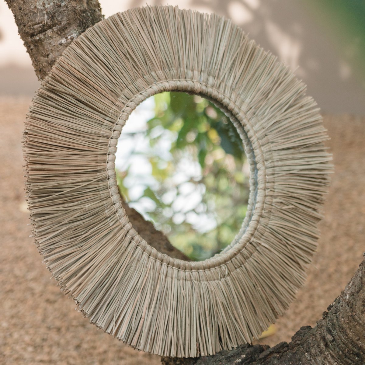 RIMBA seagrass wall mirror, round 60 cm