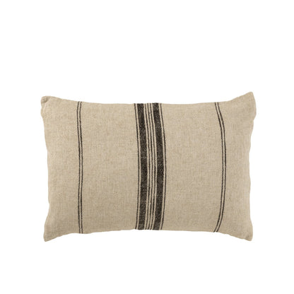 Cushion with stripes - linen, beige black - long