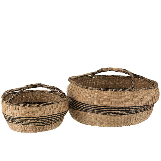 Set of 2 baskets, round with carrying handle - seagrass, natural