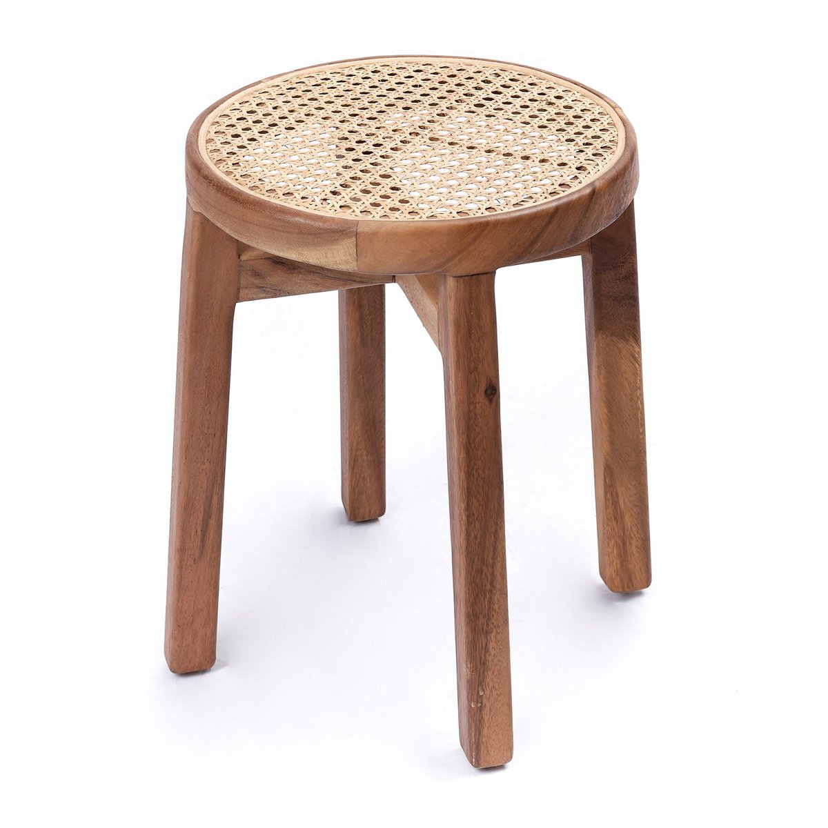 CARAMIN wooden stool made of trembesi and woven rattan