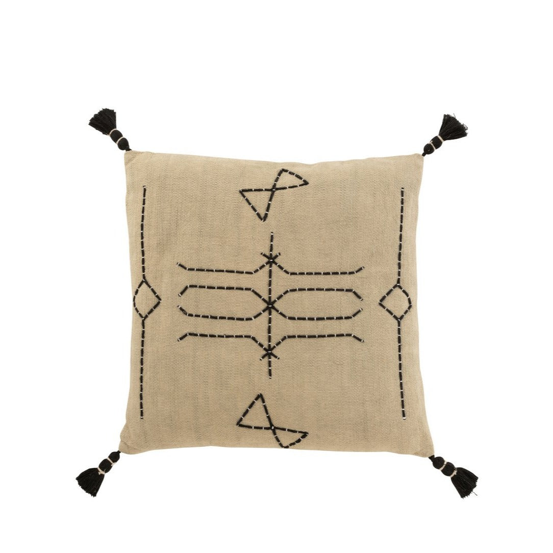 Cushion with embroidery "Ethno Soul" and tassels - 45 x 45 cm