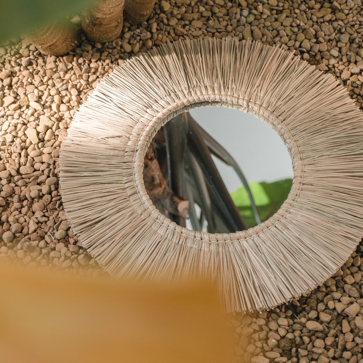 RIMBA seagrass wall mirror, round 60 cm
