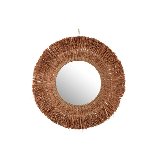 Mirror made of natural raffia, raffia - brown
