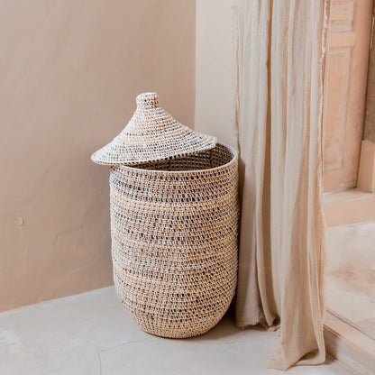 Laundry basket with KAJA lid made of banana fiber